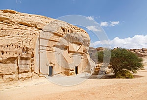 Jabal Al Banat, one of the largest clusters of tombs in Hegra with 29 tombs that have skillfully carved facades