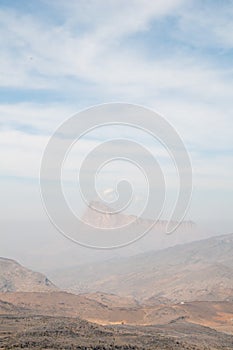 Jabal Misht on a foggy day, Oman photo