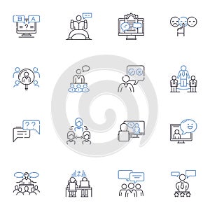Jabbering group line icons collection. Chatting, Gossiping, Chattering, Conversing, Bantering, Blathering, Jabbering