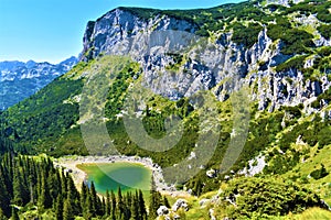 The Jablan lake under the Crvena Greda peak