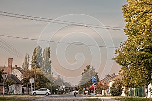 JABUKA, SERBIA -OCTOBER 9, 2022: Typical countryside street in the village of Jabuka, a serbian village of the Banat region of