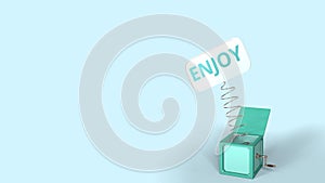 Jack-in-the-box with ENJOY text on the popping plate. 3D rendering