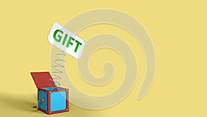 Jack-in-the-box with GIFT text on the popping plate. 3D rendering