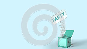 Jack-in-the-box with PARTY text on the popping plate. 3D animation