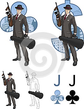 Jack of clubs mafioso with Tommy-gun Mafia card