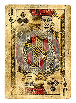 Jack of Clubs Vintage playing card - isolated on white