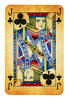 Jack of Clubs Vintage playing card - isolated on white