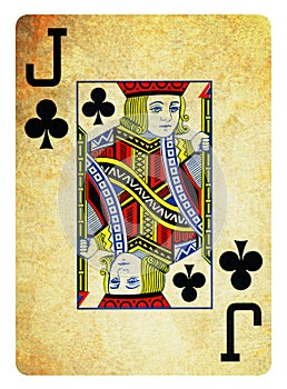 Jack of Clubs Vintage playing card - isolated on white