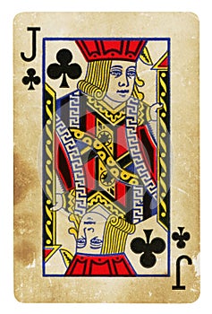 Jack of Clubs Vintage playing card - isolated on white