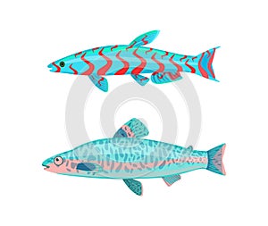 Jack Dempsey Fish Fauna Set Vector Illustration