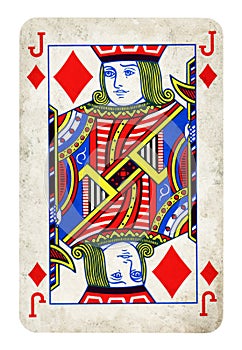 Jack of Diamonds Vintage playing card isolated on white