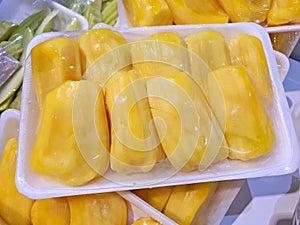 Jack fruit in plastic wrappings photo