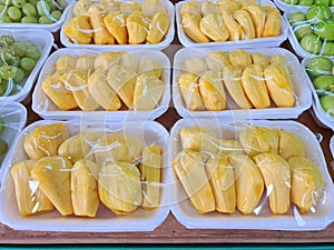Jack fruit in plastic wrappings photo