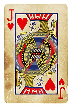 Jack of Hearts Vintage playing card - isolated on white