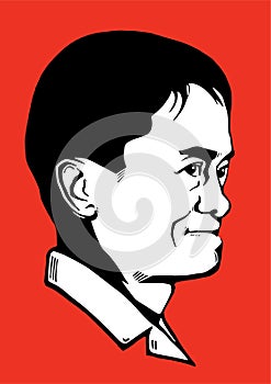 Jack Ma cartoon drawing on Red