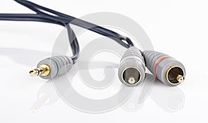 Jack and mini-jack plug sound or tv glossy wire isolated on whit