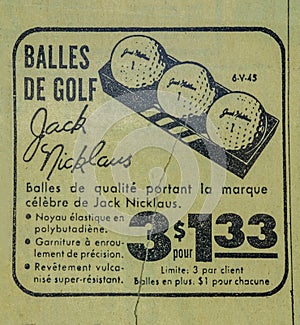 Jack Nicklaus golf ball vintage newspaper add