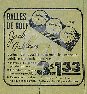 Jack Nicklaus golf ball vintage newspaper add photo