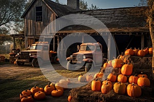 A jack o lantern barn, its rotting wooden doors gaping open to reveal piles upon piles of pumpkins waiting to be carved for