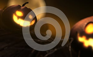 Jack o lantern burning at night. Horror halloween background