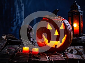 Jack-O-Lantern With Candles and Lantern