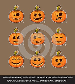 Jack O Lantern Cartoon - 9 Funny n Goof Expressions Set photo