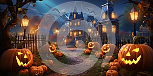 a jack-o'-lantern festival with glowing pumpkins and animated decorations.