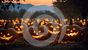 Jack o lantern. Halloween Happy fun face pumpkin fill the whole field. Generative AI