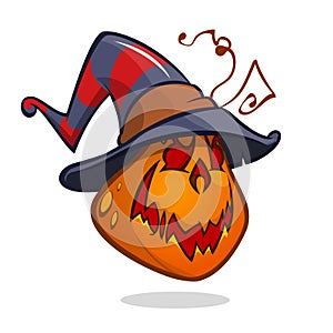 Jack-O-Lantern. Halloween pumpkin in witch hat. Vector illustration