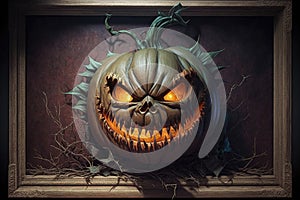 jack-o'-lantern with impish grin, perfect for a spooky or mischievous setting