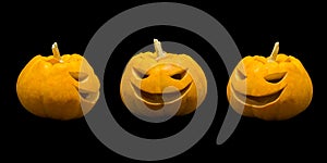 Jack o lantern pumpkin faces on black background