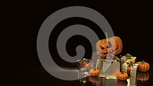 The jack o lantern pumpkin and gift box for halloween content 3d rendering