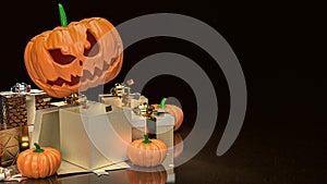 The jack o lantern pumpkin and gift box for halloween content 3d rendering