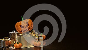 The jack o lantern pumpkin and gift box for halloween content 3d rendering