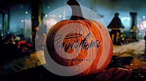 Jack o Lantern pumpkin, Halloween festival, for poster, greeting card, banner, party, invitation, Ai generated, advertising, trick