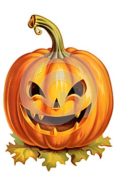 Jack-o-lantern pumpkin with teeth, a Halloween image on a bright isolated background