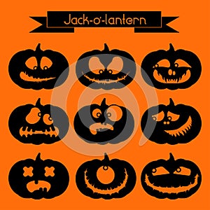 Jack-o'-lantern. Set of 9 decorative elements