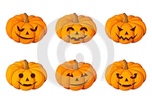 Jack-O-Lantern. Set of six Halloween pumpkins.