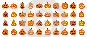 Jack O Lantern simple flat color icons vector set