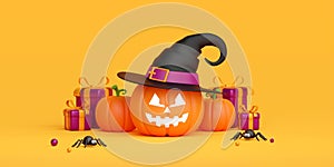 Jack O Lantern wear witch hat with gift box, Happy Halloween