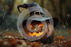 jack o lantern with a witch hat