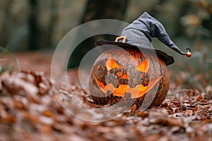 jack o lantern with a witch hat