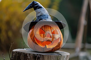 jack o lantern with a witch hat