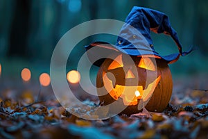 jack o lantern with a witch hat