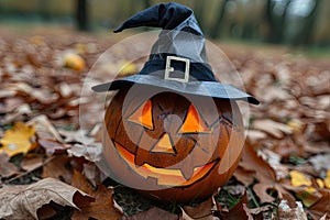 jack o lantern with a witch hat