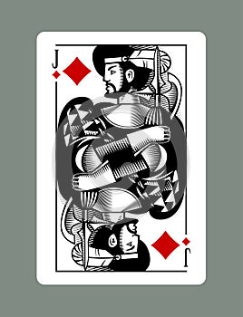 Jack playing card of Diamonds suit in vintage engraving drawing style