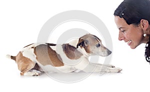 Jack russel terrier and woman
