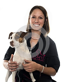 Jack russel terrier and woman