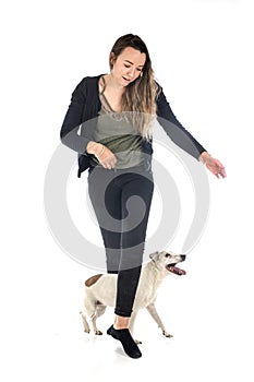 Jack russel terrier and woman
