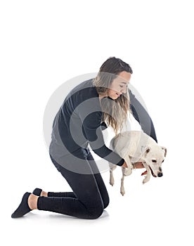Jack russel terrier and woman